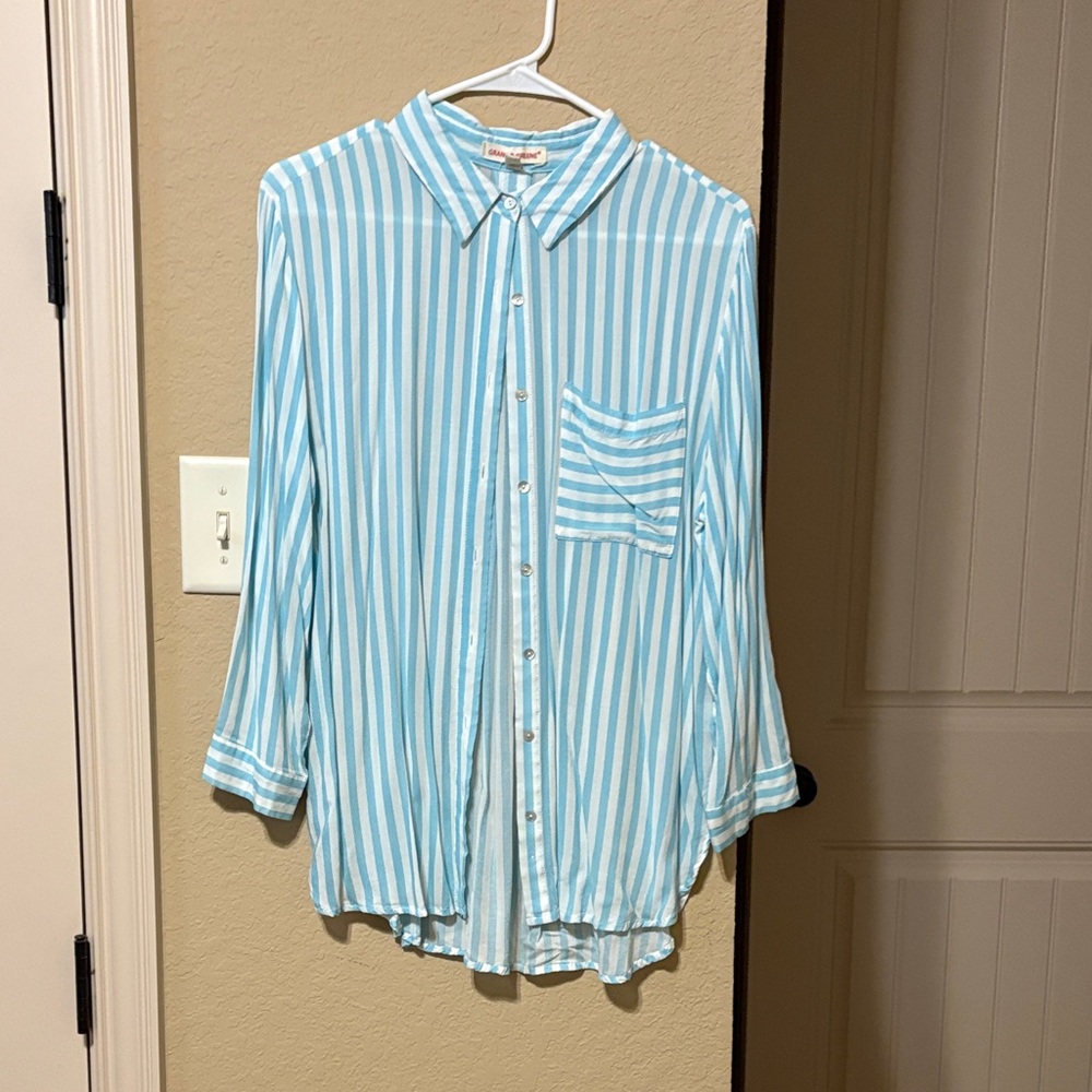 Grand & Greene Light Blue Striped Blouse